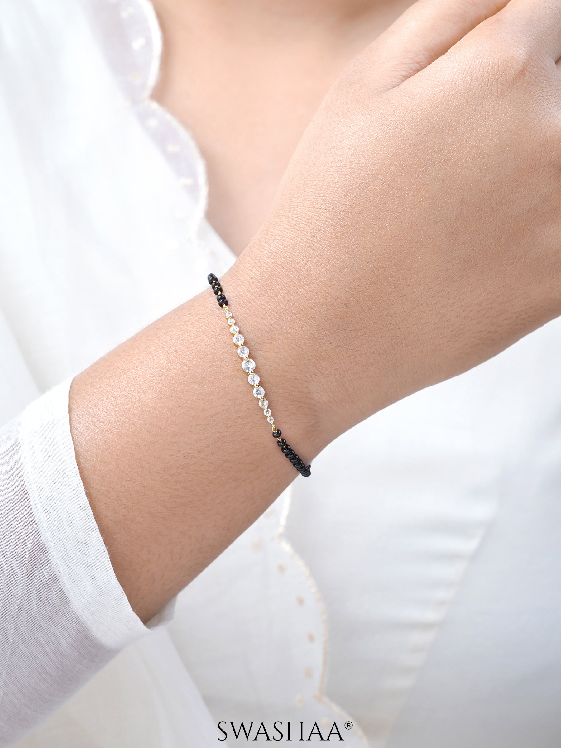 Pranika Diamond Bar 18K Gold Plated Mangalsutra Bracelet