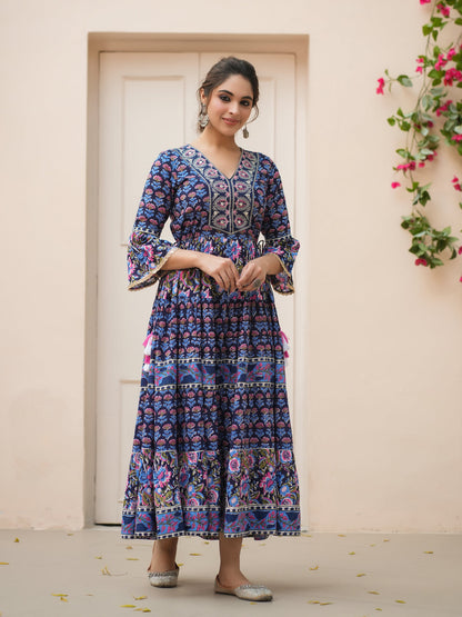 Printed Anarkali Kurta with Keyhole Neck