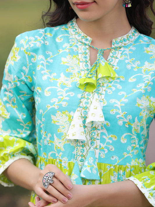 Printed Anarkali with Flared Sleeves