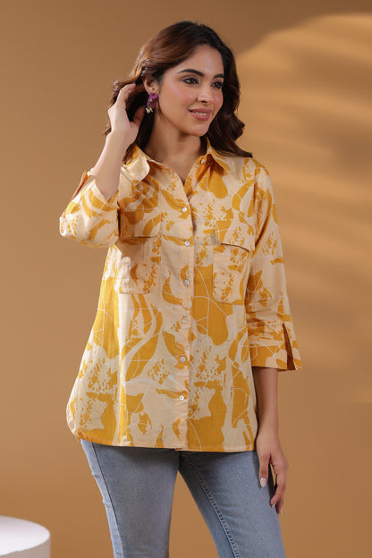 Printed Cotton Collar Neck Top