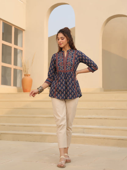 Printed Shirt Style Cotton Top