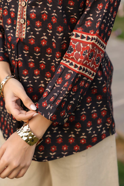 Printed black cotton top women