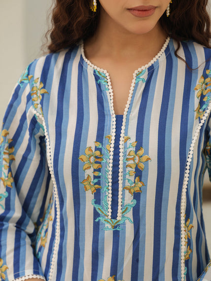 Printed blue kurta for women