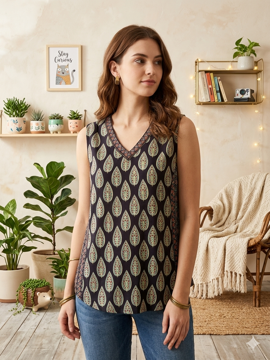 Printed cotton top for women