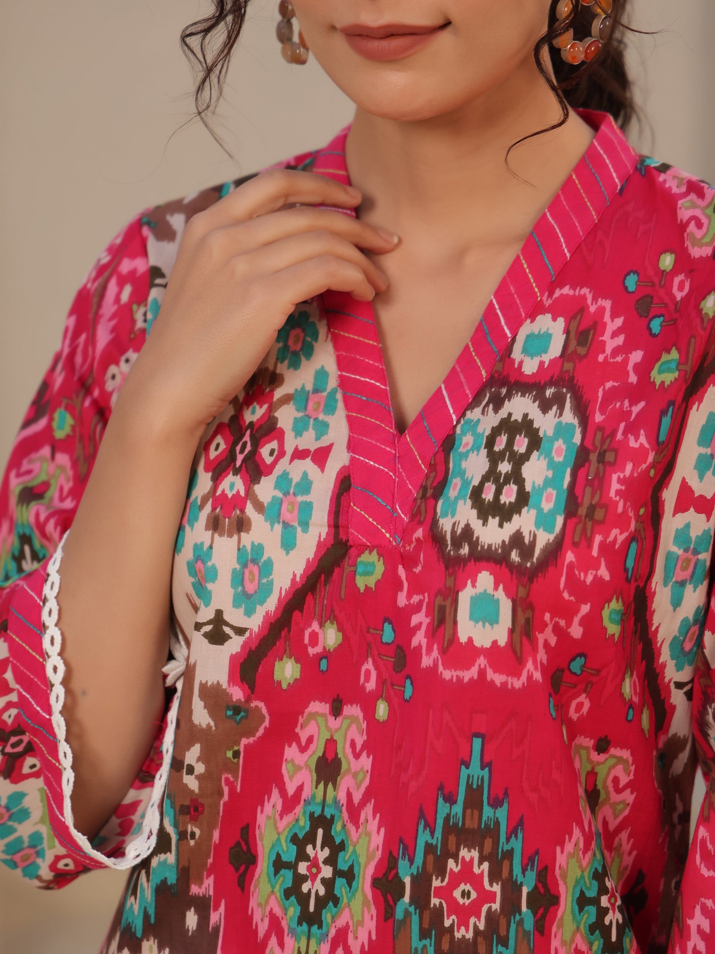 Printed fuchsia straight kurta