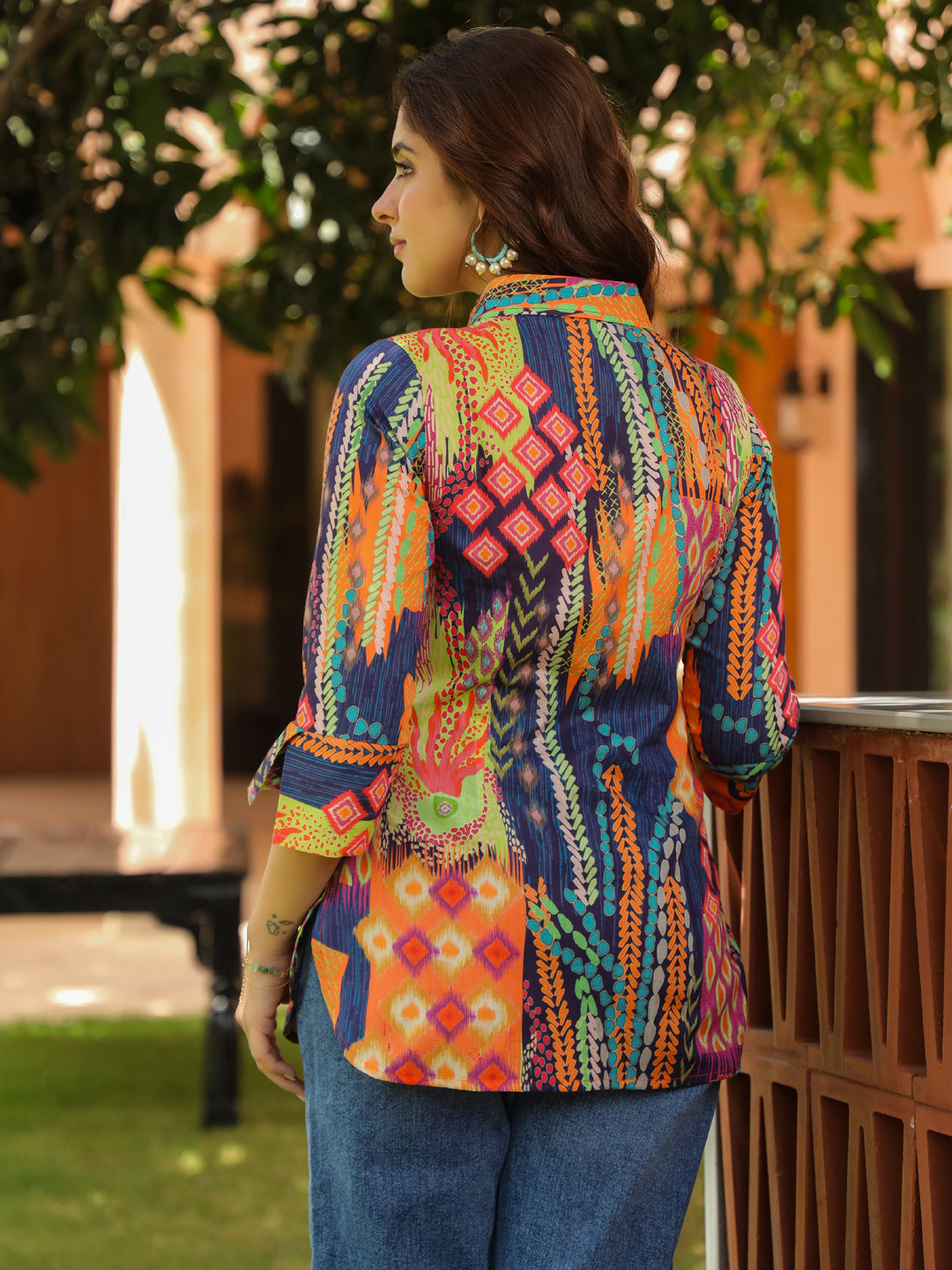 Printed spread collar casual shirt