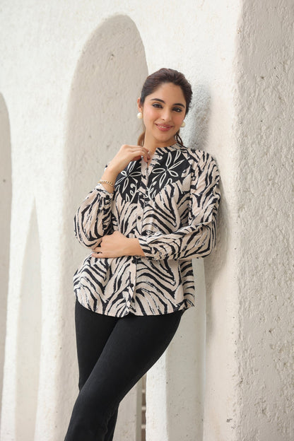 Puff Sleeve Cotton Shirt Style Top