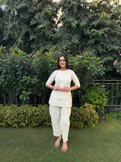 Pure Cotton Embroidery Work Tunic Style Co-ord Set (Ready to Wear) Ethenika.com