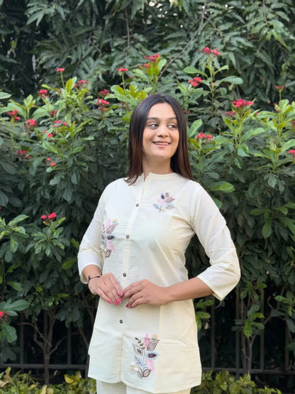 Pure Cotton Embroidery Work Tunic Style Co-ord Set (Ready to Wear) Ethenika.com