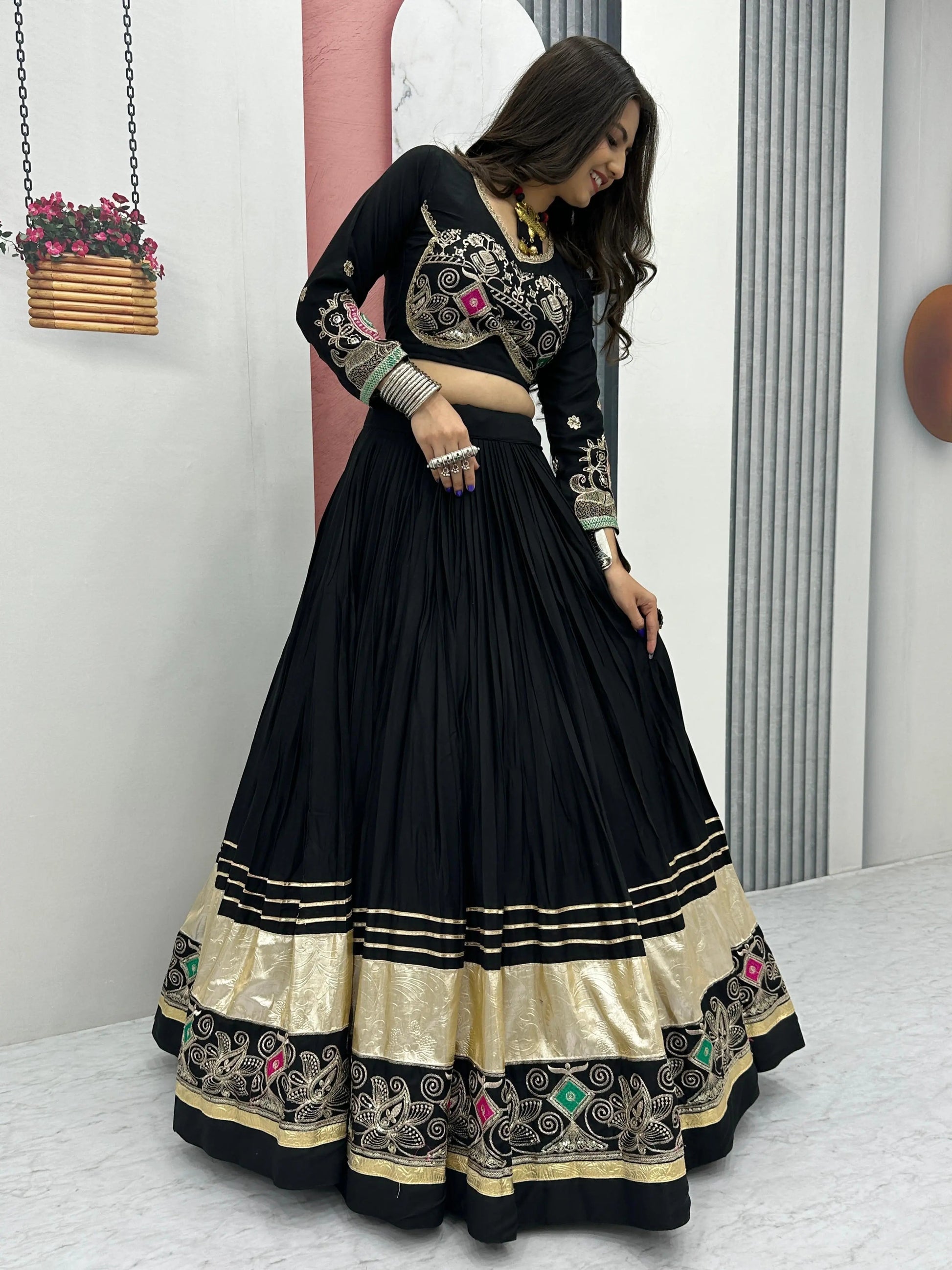 Pure Cotton Thread Embroidery Work 6M Flair work Navratri Special Designer Chaniya Choli (Ready To Wear) Ethenika.com