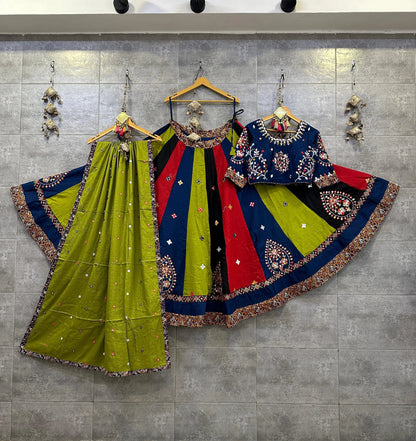 Pure Jaam Cotton Real Mirror Work Navratri Special 8M Flair Designer Chaniya Choli (Ready To Wear) Ethenika.com