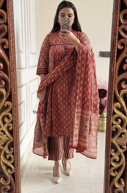 Pure Soft Cotton Summer Special Block Print work Kurti Pant Dupatta Set (Ready to Wear) - Premium  from Ethenika.com  - Just INR 2590! Shop now at Ethenika.com 
