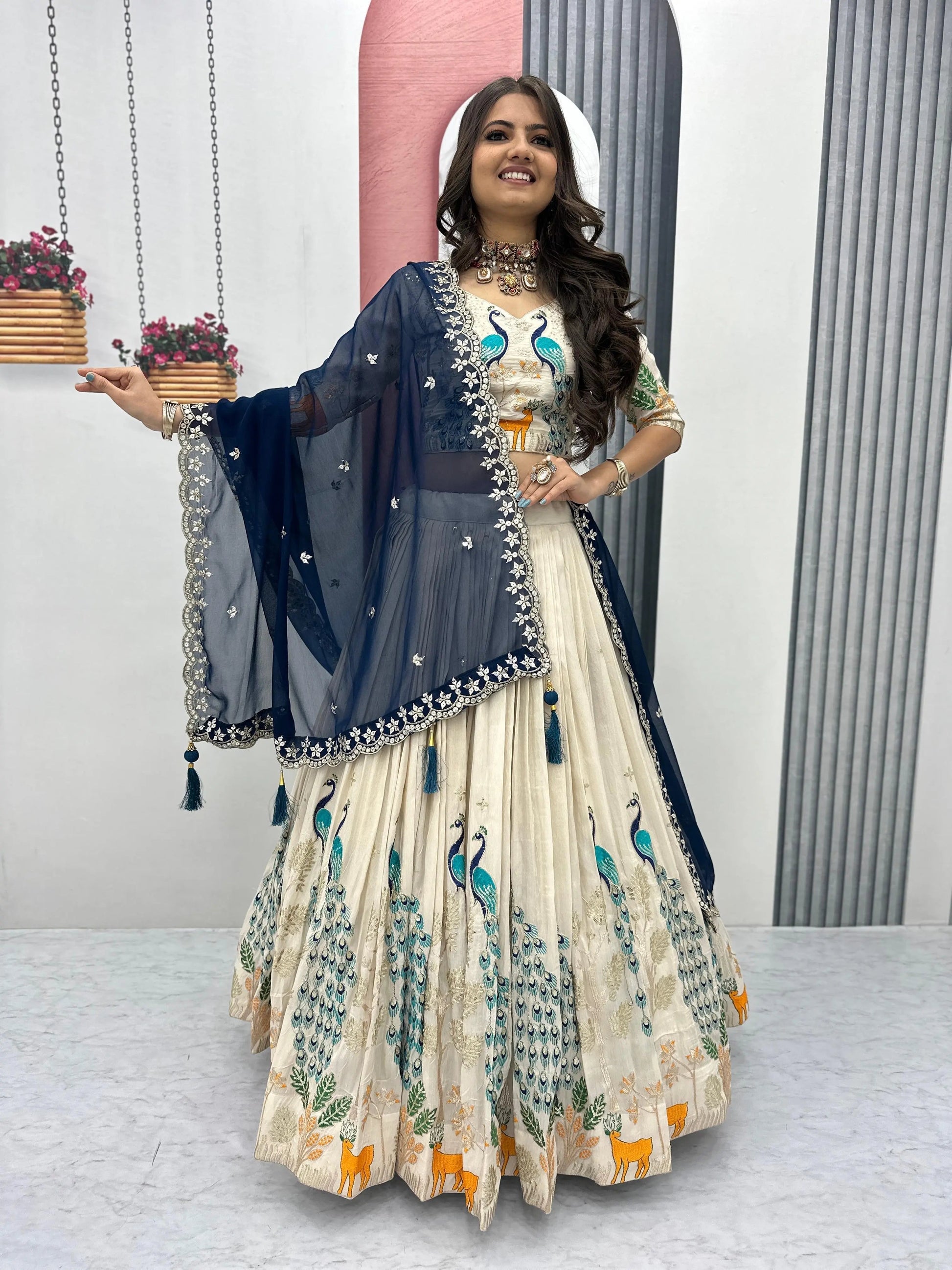 Pure Tissue Silk Thread Sequence work Lehenga Choli Ethenika.com