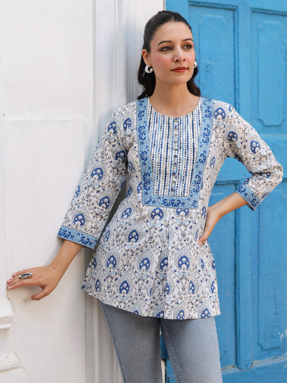 Pure Cotton Printed Blue Top