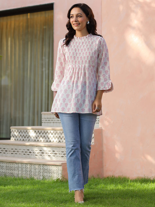 Pure cotton A-line top with ethnic print