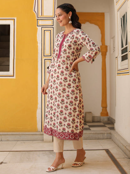 Pure cotton floral thread work kurta