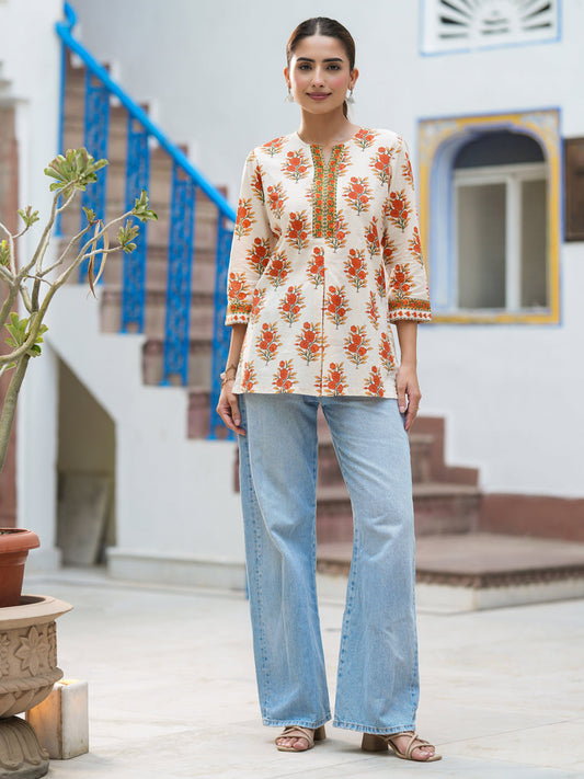 Pure cotton floral top for women