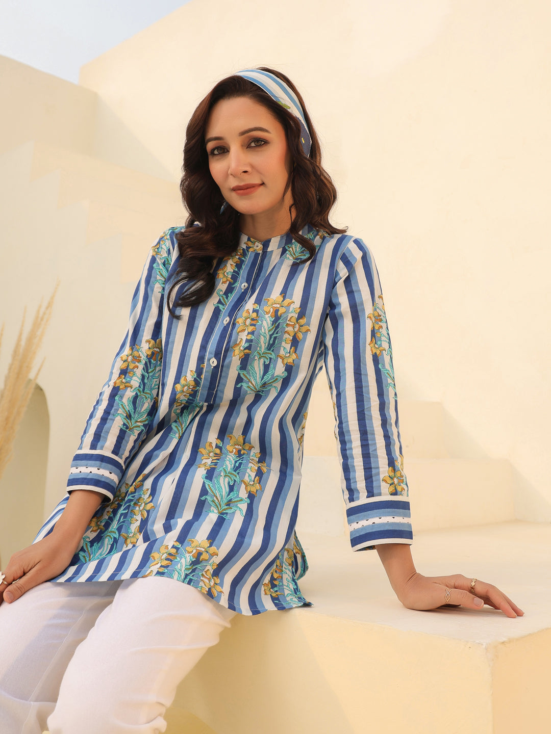 Pure cotton striped long tunic
