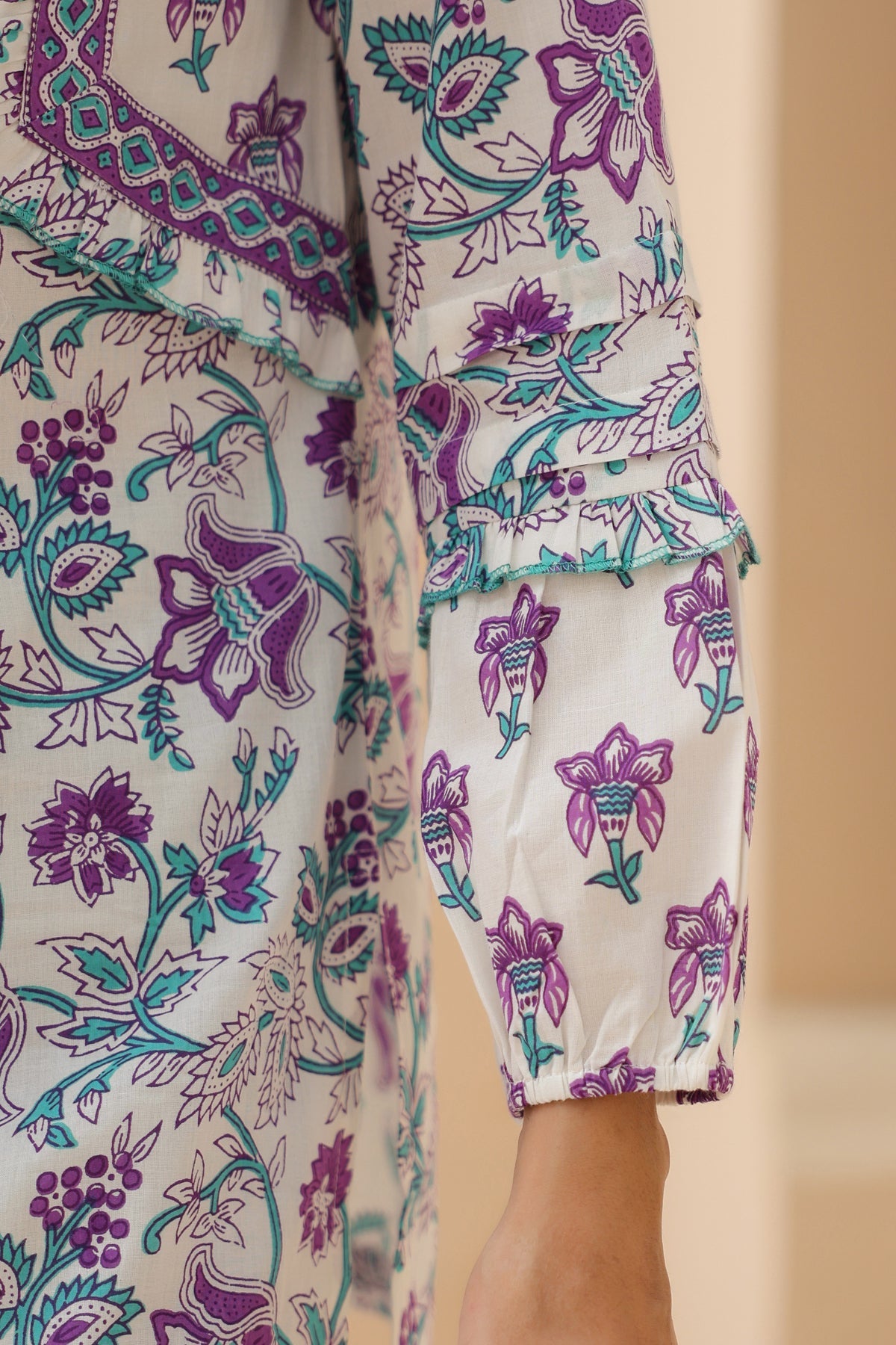 Purple Printed Cotton Casual Top