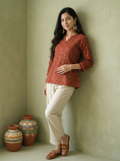 Earthline Collective Cotton Brick Red Top