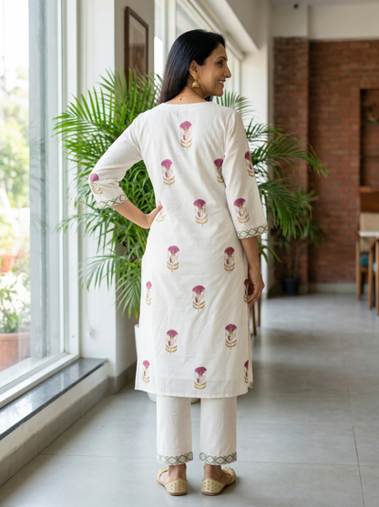 Wine Flower Butta Premium Cotton Kurta