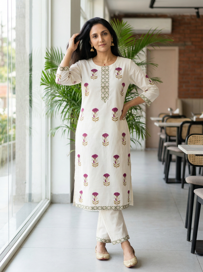 Wine Flower Butta Premium Cotton Kurta
