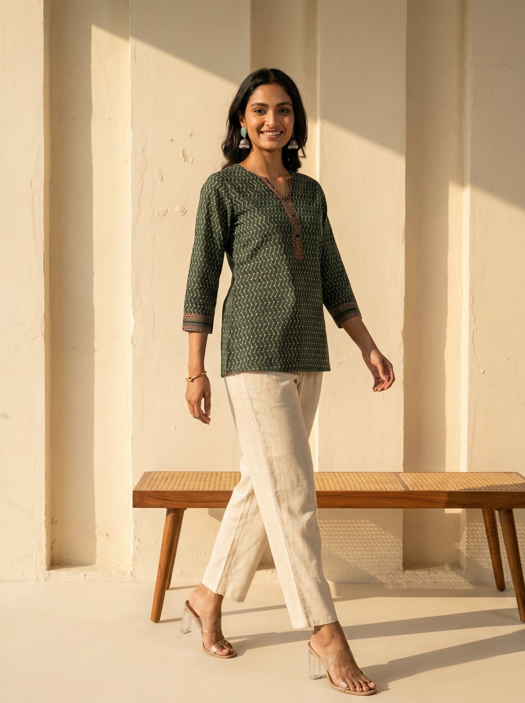 Earthline Collective Cotton Bottle Green Top