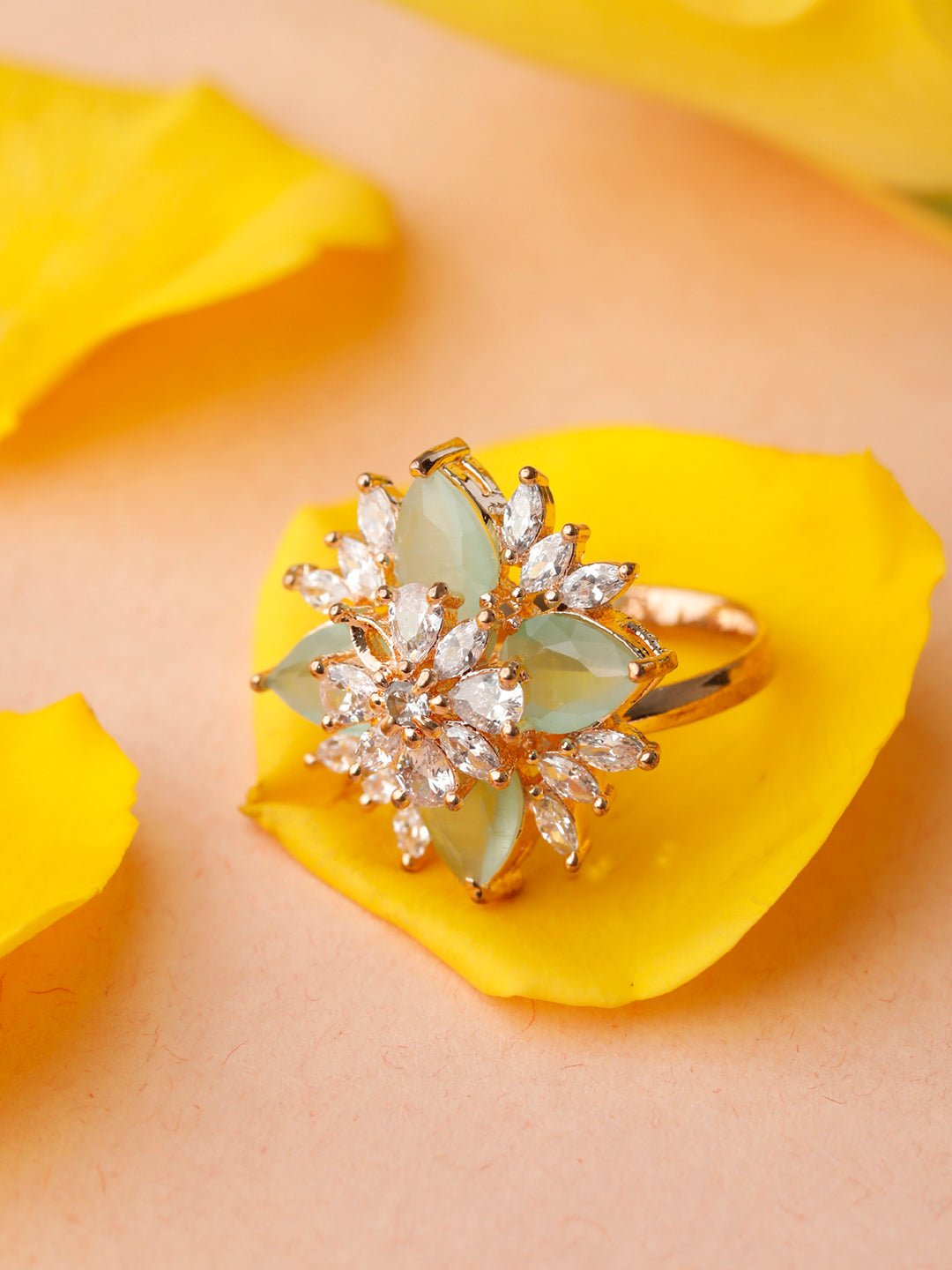 Contemporary Mint Green American Diamond Rose Gold Ring