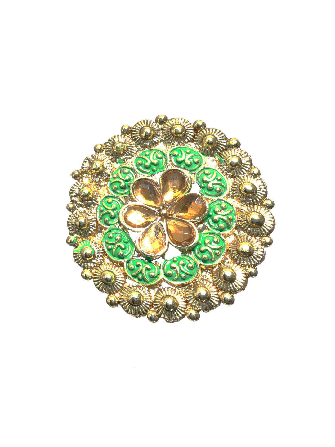Priyaasi Gold Plated Green Meenakari Floral Ring