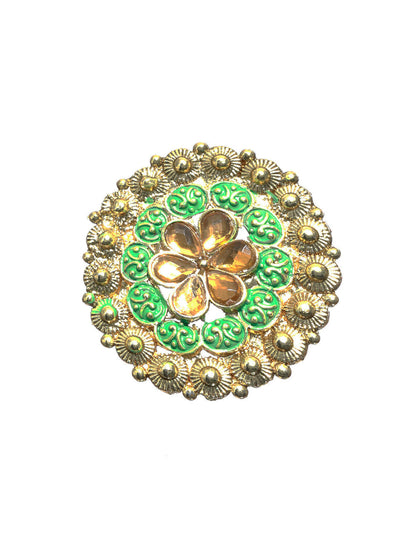 Priyaasi Gold Plated Green Meenakari Floral Ring