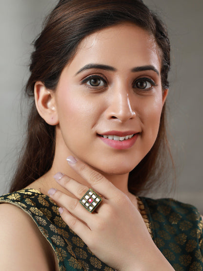 Priyaasi Multicolor Block Gold Plated Ring