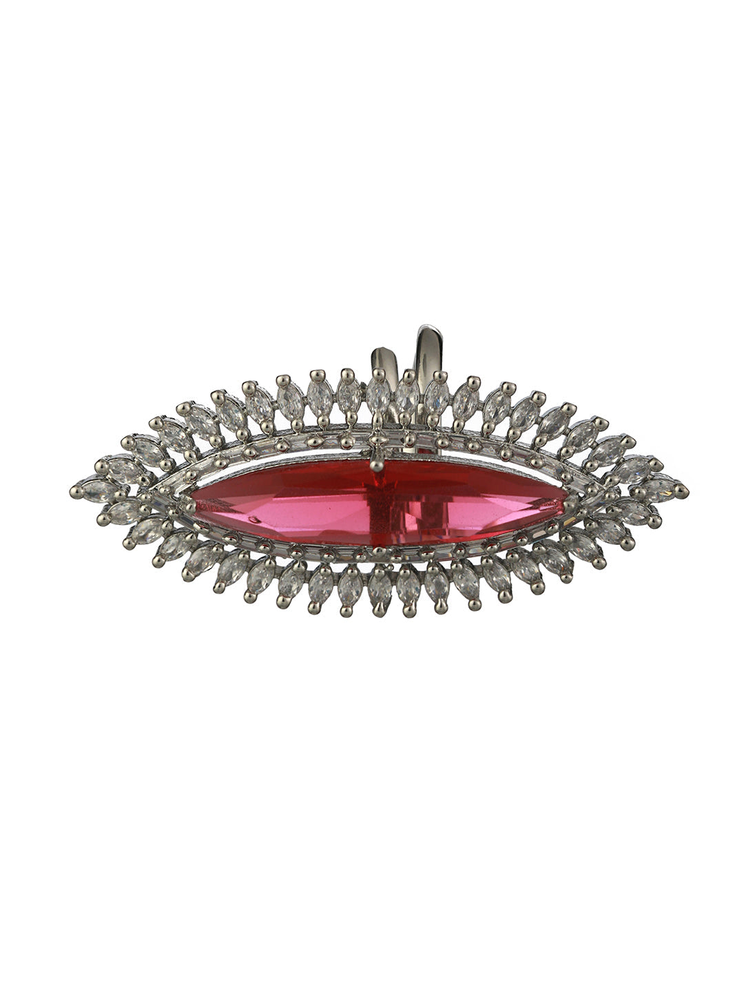 Pink American Diamond Silver-Plated Cocktail Ring