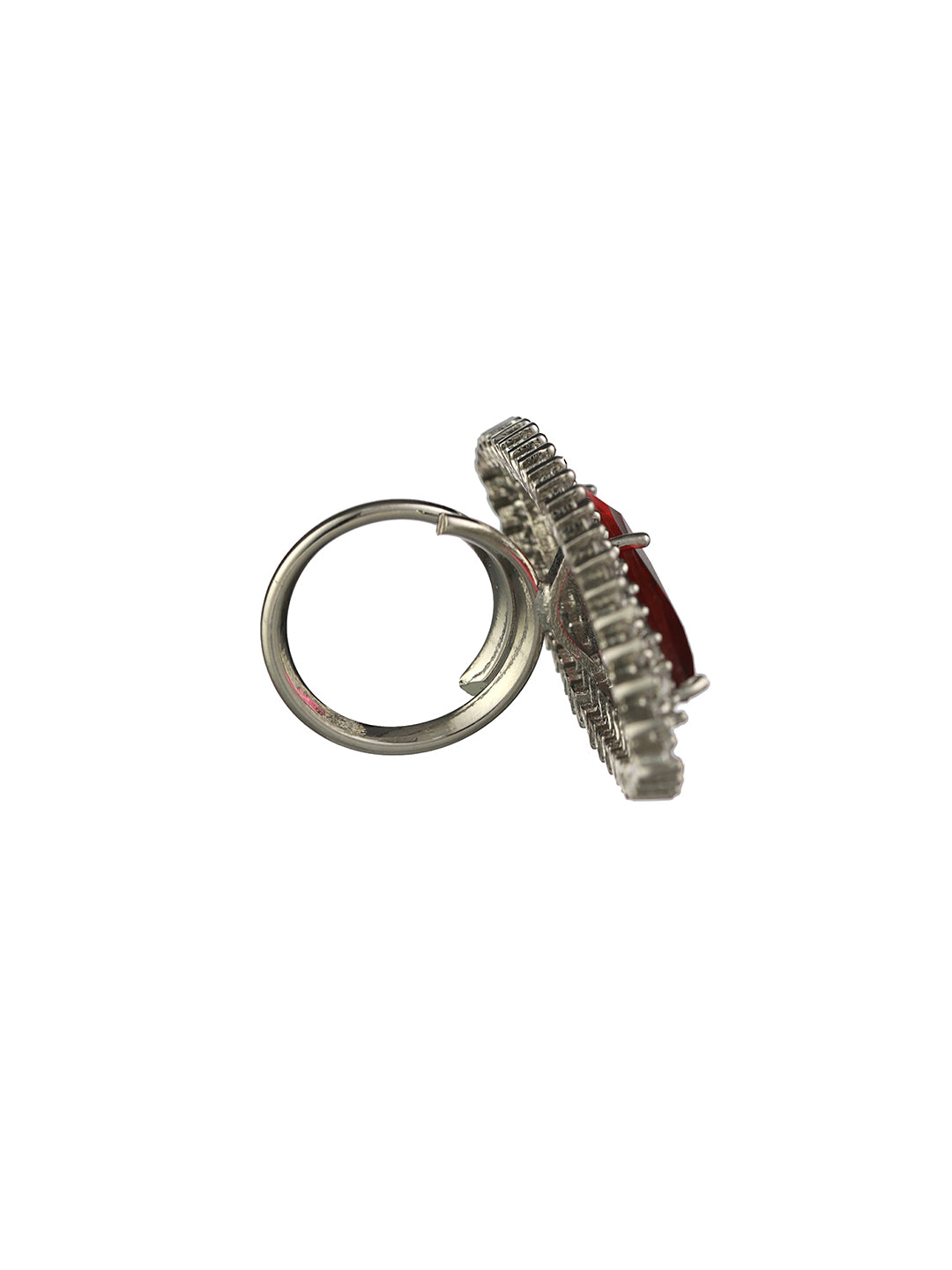 Pink American Diamond Silver-Plated Cocktail Ring