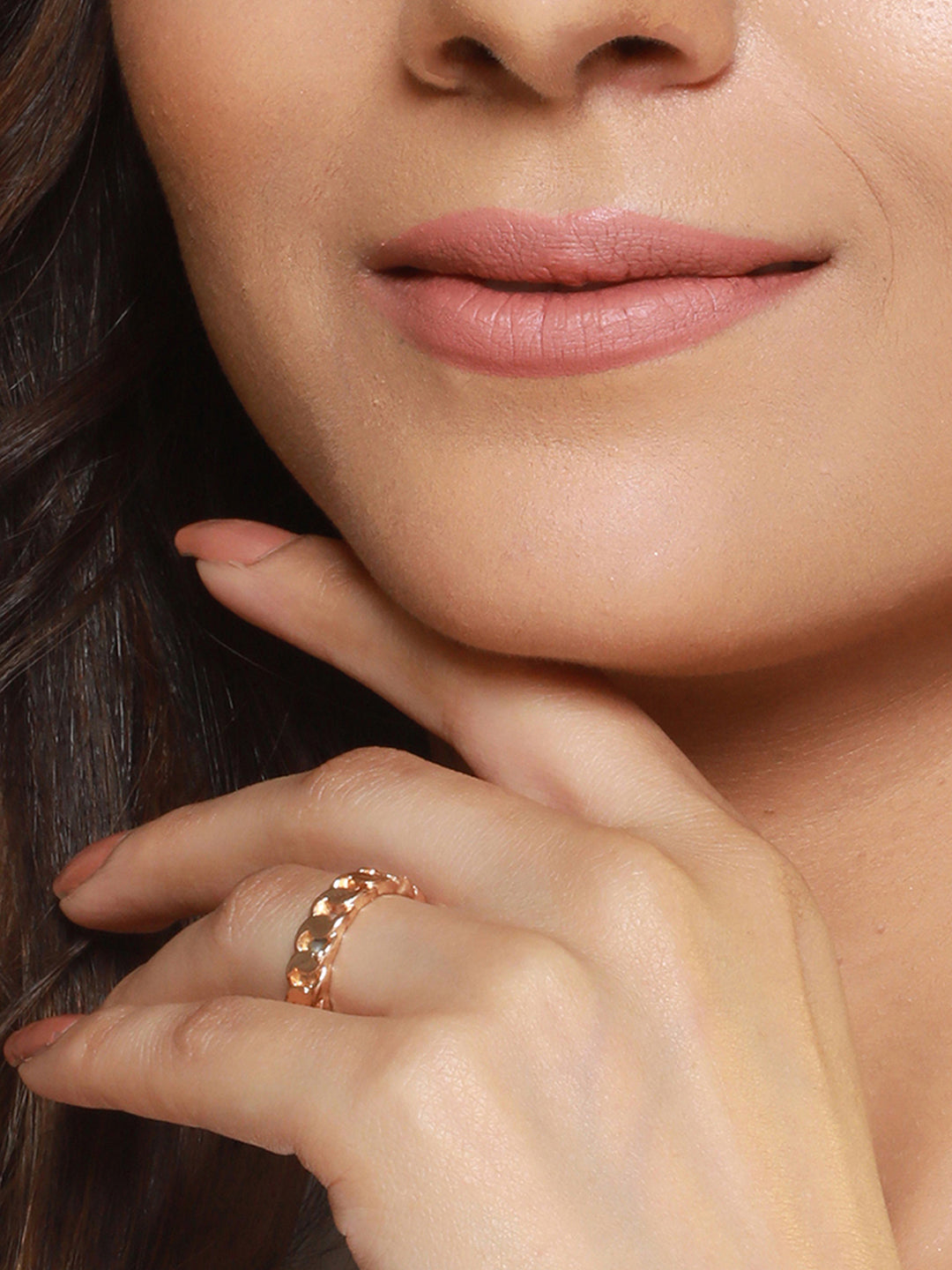 Stylish Link Design Rose Gold-Plated Ring