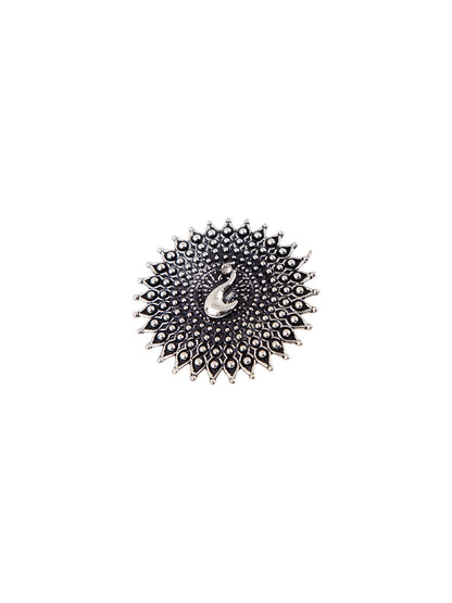 Priyaasi Oxidised Silver Plated Dancing Peacock Ring