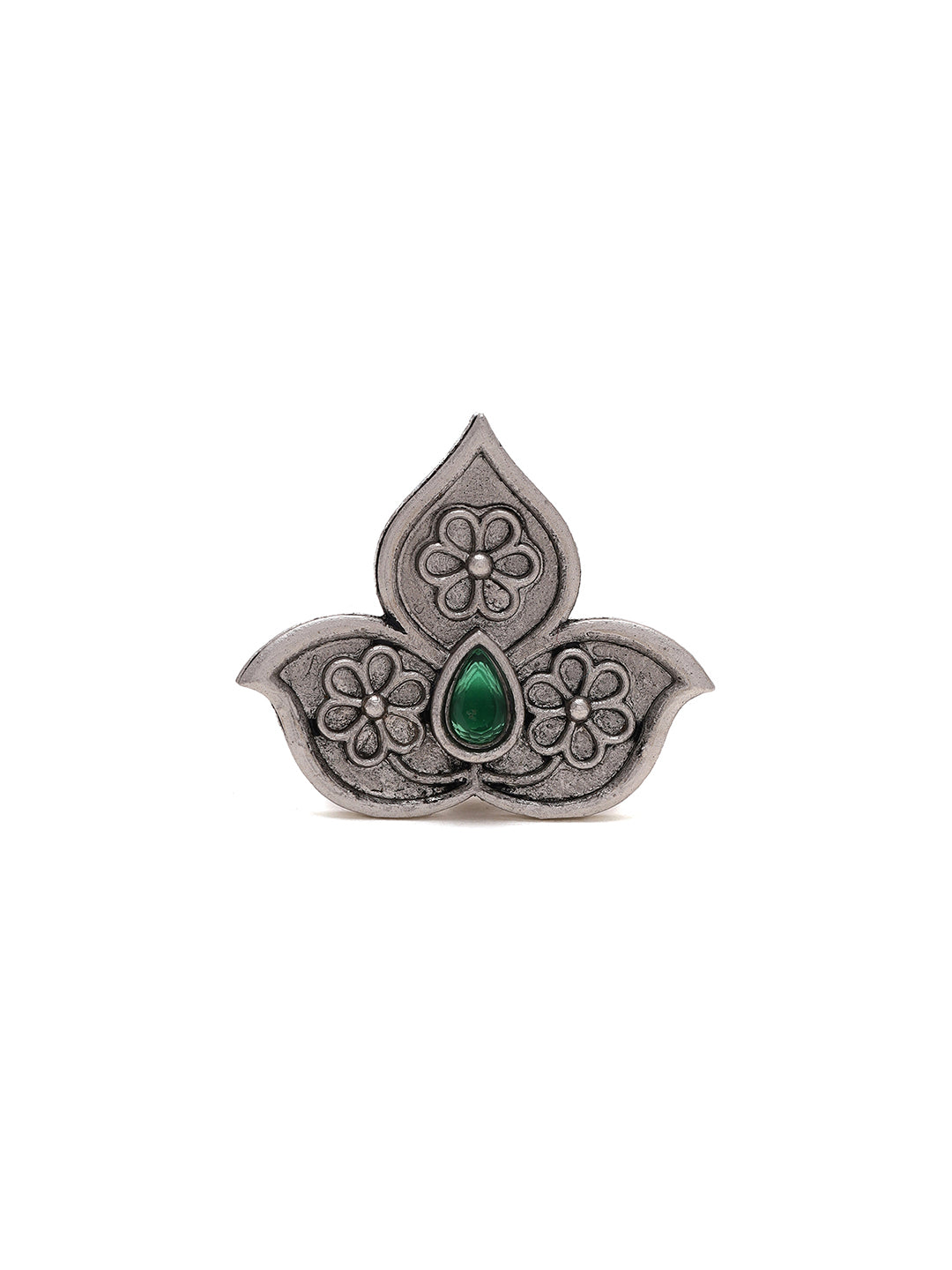 Priyaasi Flower Shape Green Stone Ring