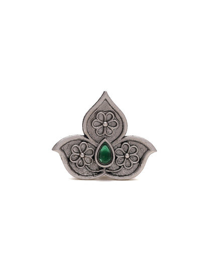 Priyaasi Flower Shape Green Stone Ring