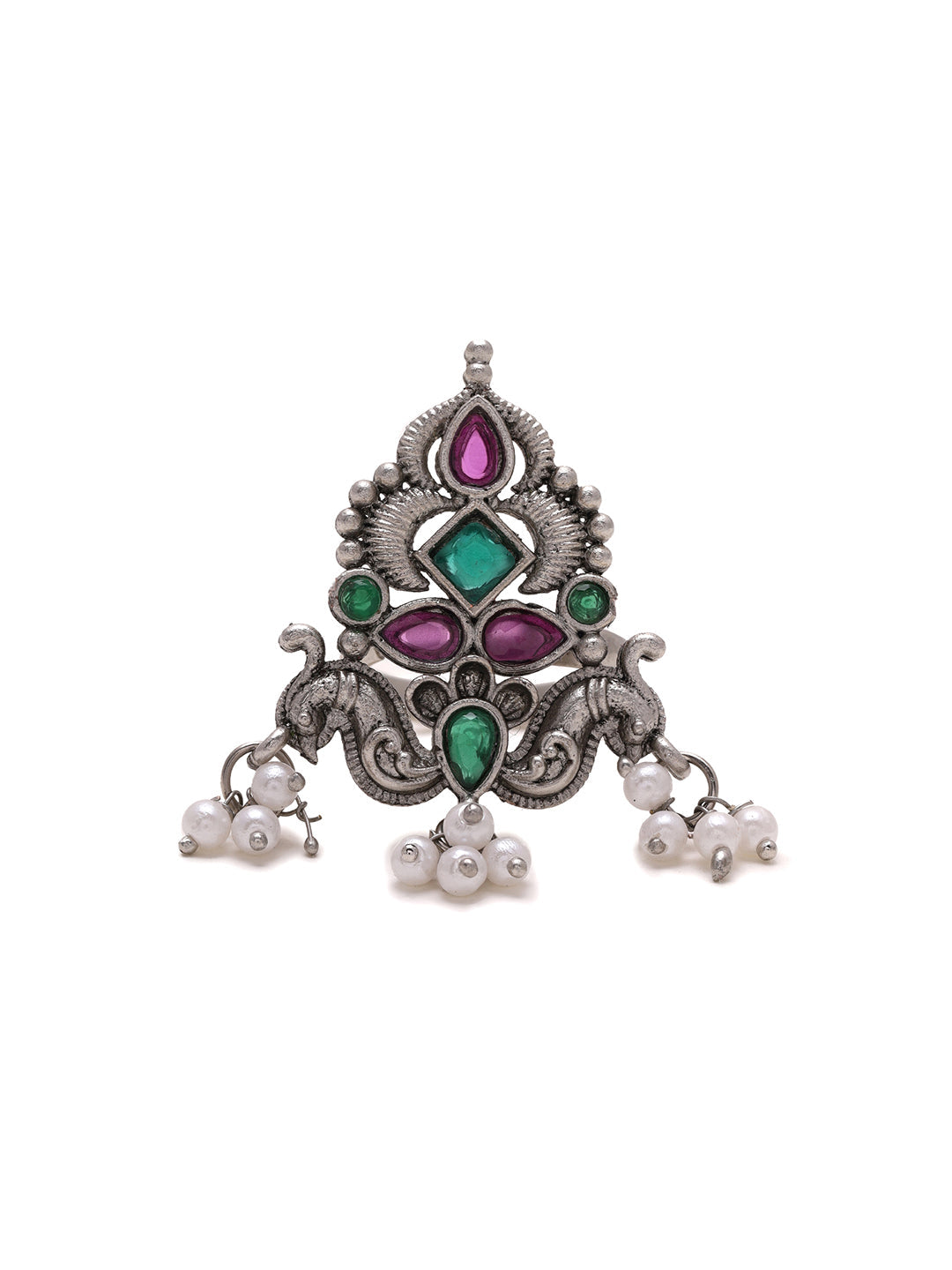 Priyaasi Oxidized Ruby and Green Stoned Ring