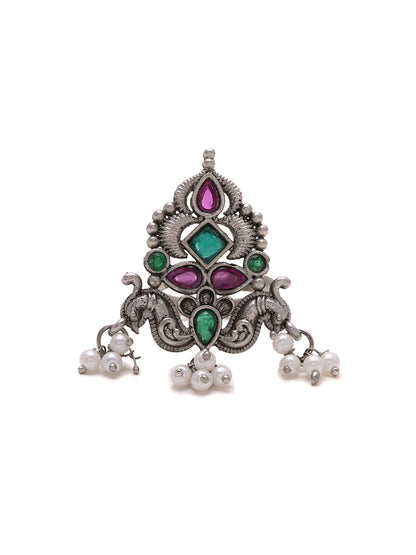Priyaasi Oxidized Ruby and Green Stoned Ring