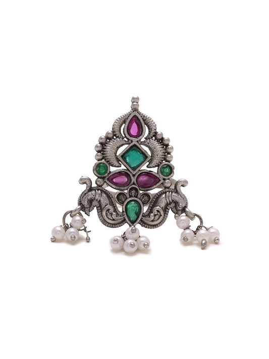 Priyaasi Oxidized Ruby and Green Stoned Ring