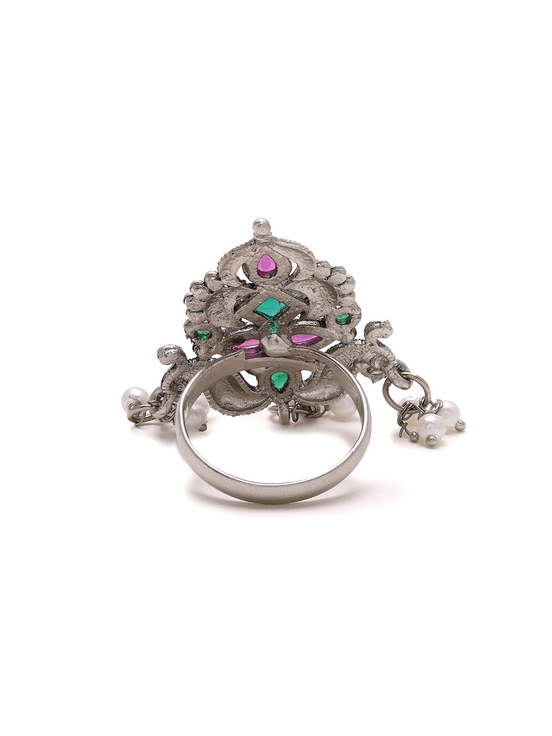 Priyaasi Oxidized Ruby and Green Stoned Ring