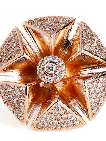 Rosegold Plated American Diamond Floral Elegance Ring