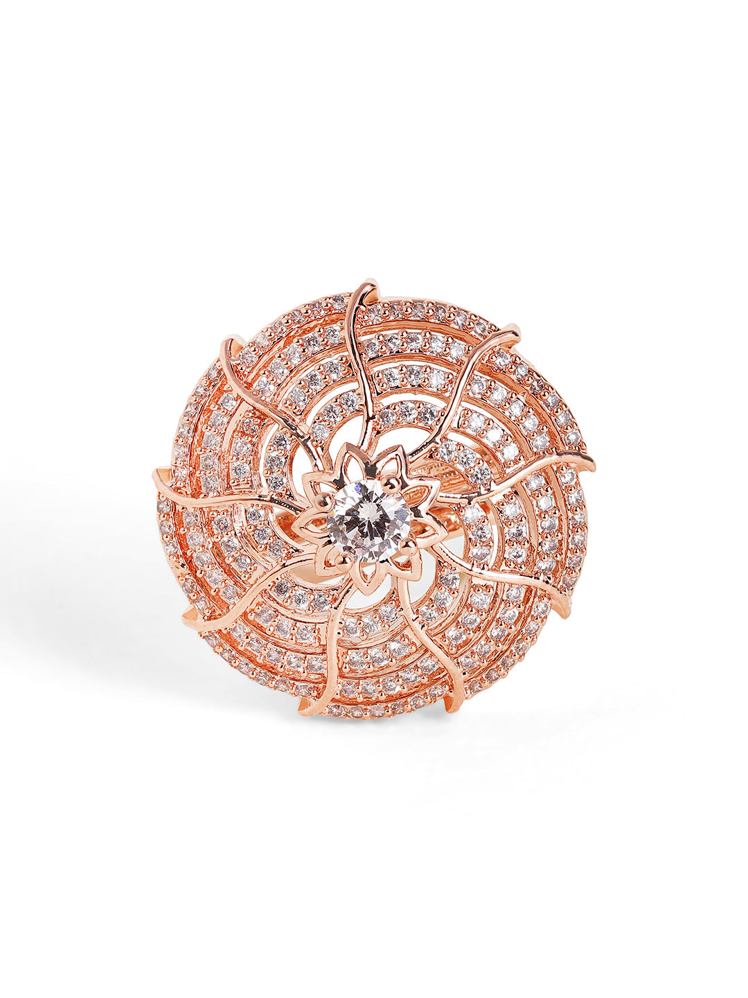 Geometric Shaped American Diamond Rosegold Plated Finger Ring