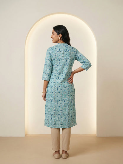 Sea Green Cotton Blooming Lace Kurta