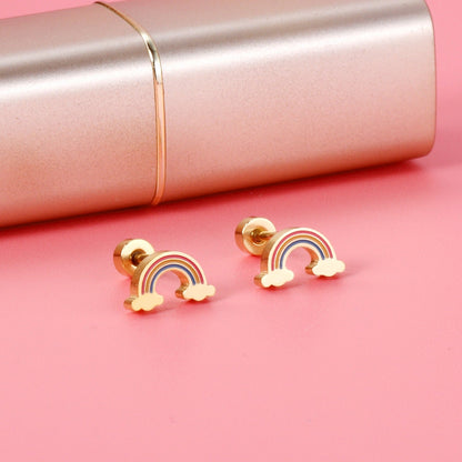 Rainbow Cloud 18K Gold Plated Children's Earrings - Twisty Locks  - Kids and Women Hair Accessories, Fashion Clothing and Jewellery India