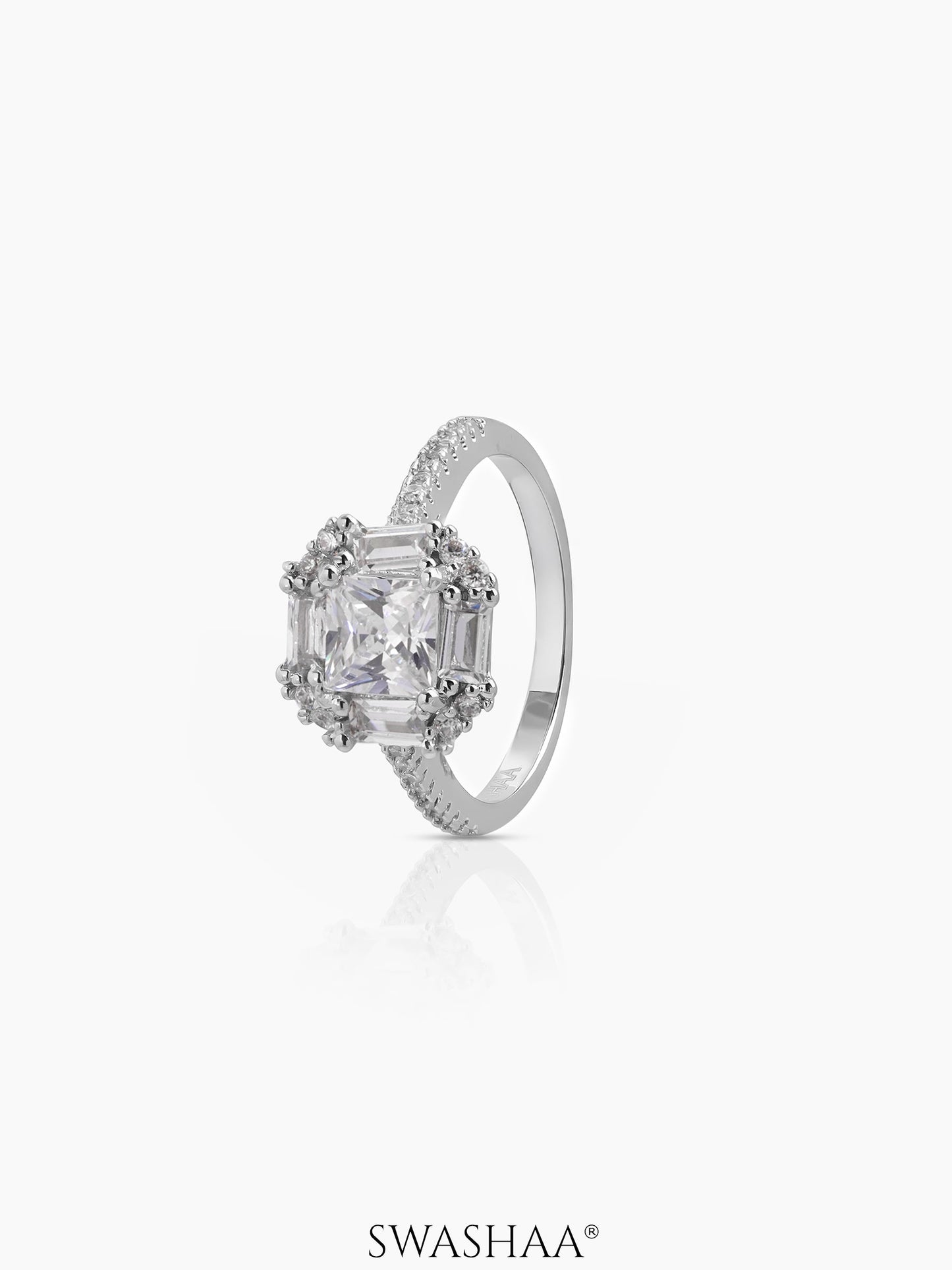 Raine Square Silver Diamond Solitaire Women's Ring