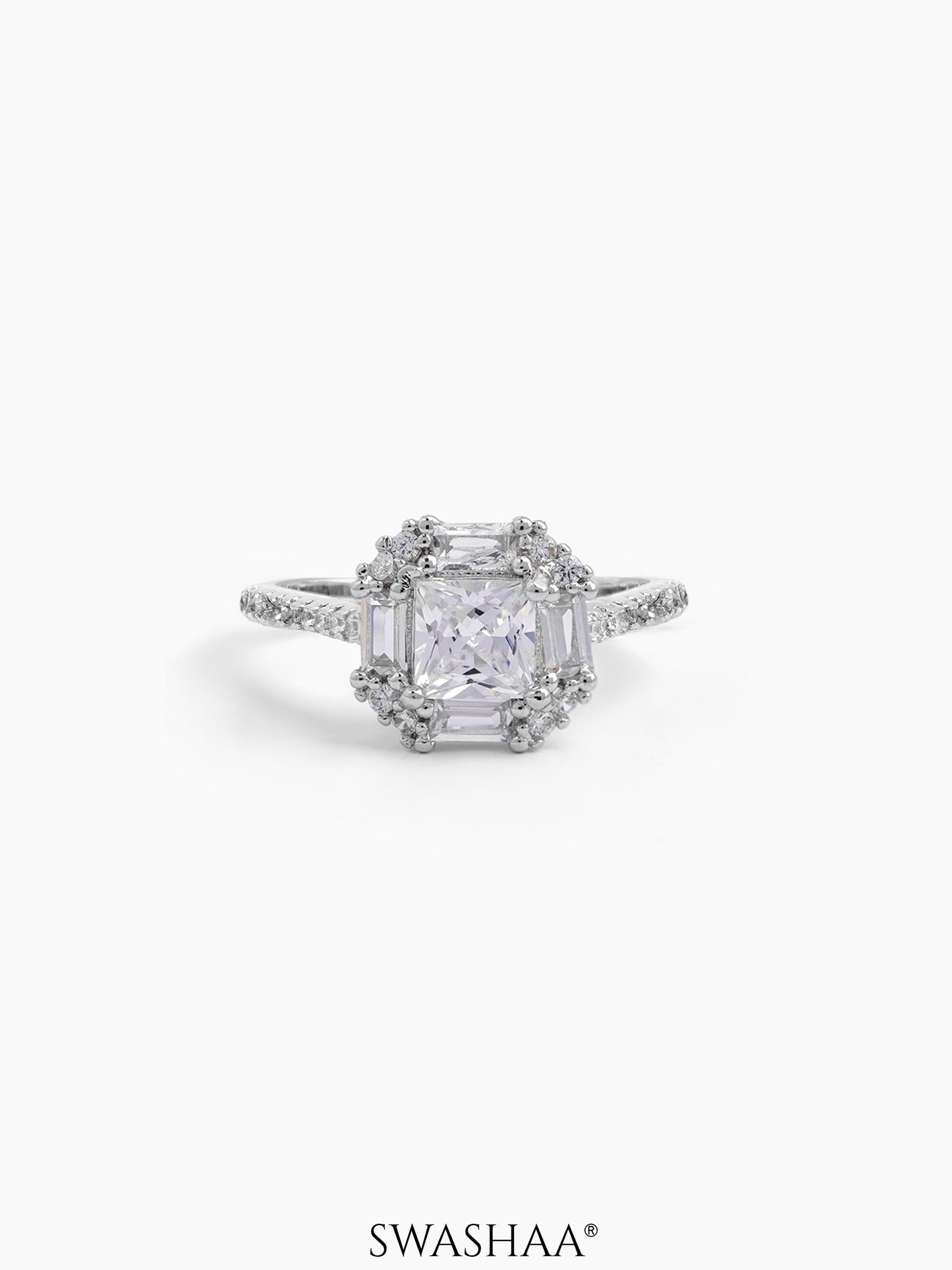 Raine Square Silver Diamond Solitaire Women's Ring