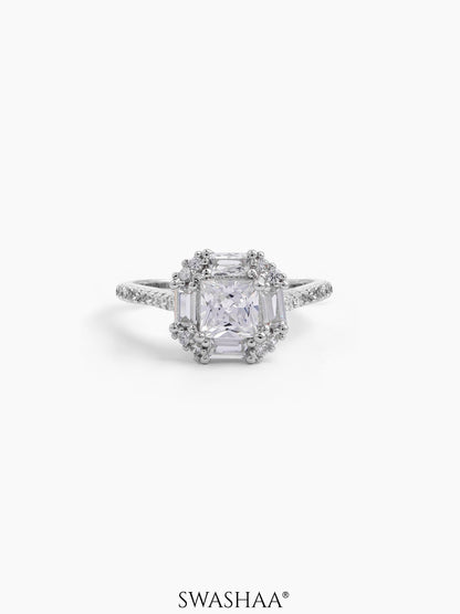 Raine Square Silver Diamond Solitaire Women's Ring