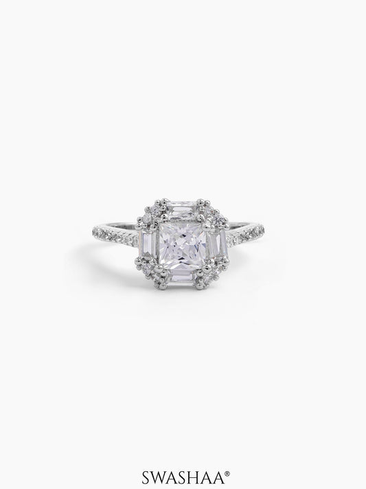 Raine Square Silver Diamond Solitaire Women's Ring