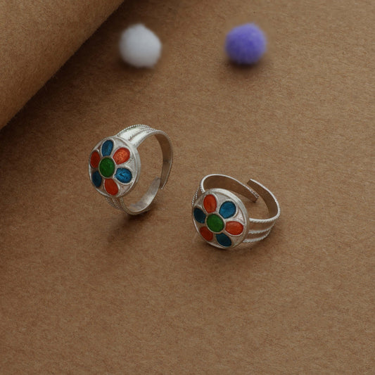 Rangoli Flower Silver Toering | Adjustable | Lightweight |  Everyday Wear